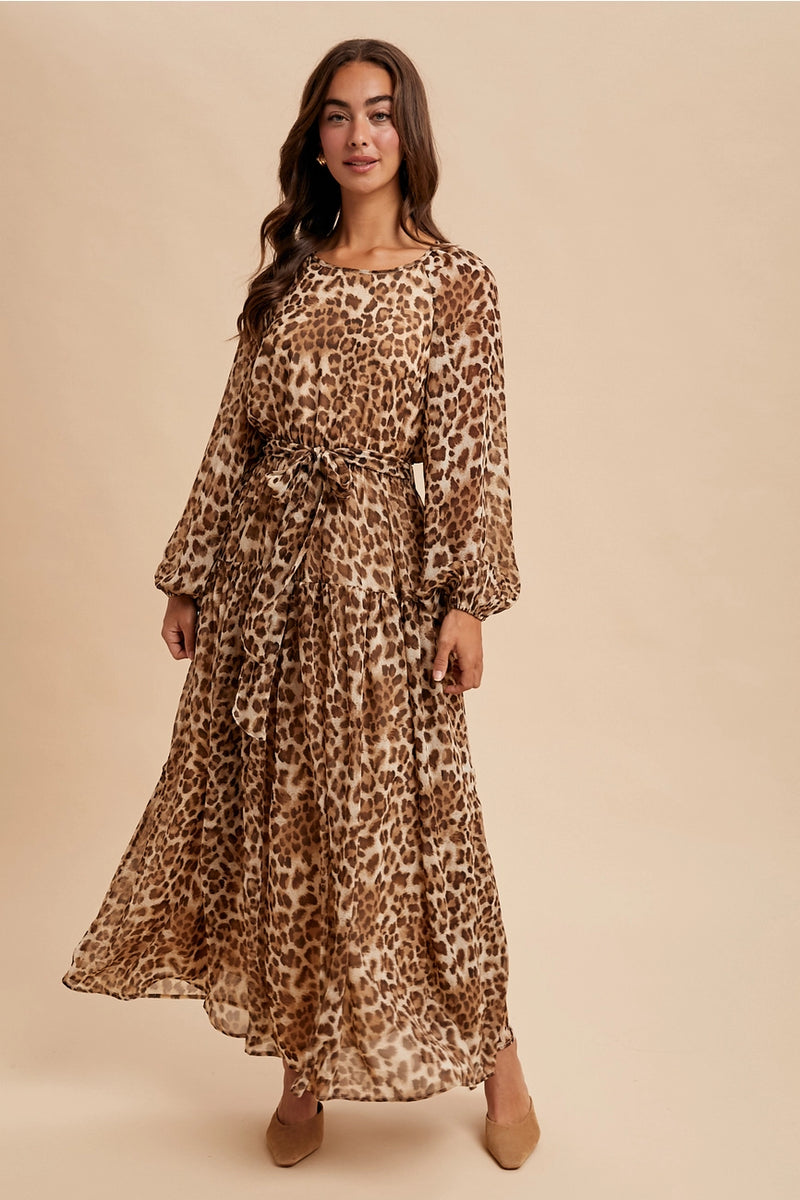 Leopard Raglan Sleeve Maxi Dress