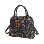 Morning Garden in Black Tapestry Satchel Bag