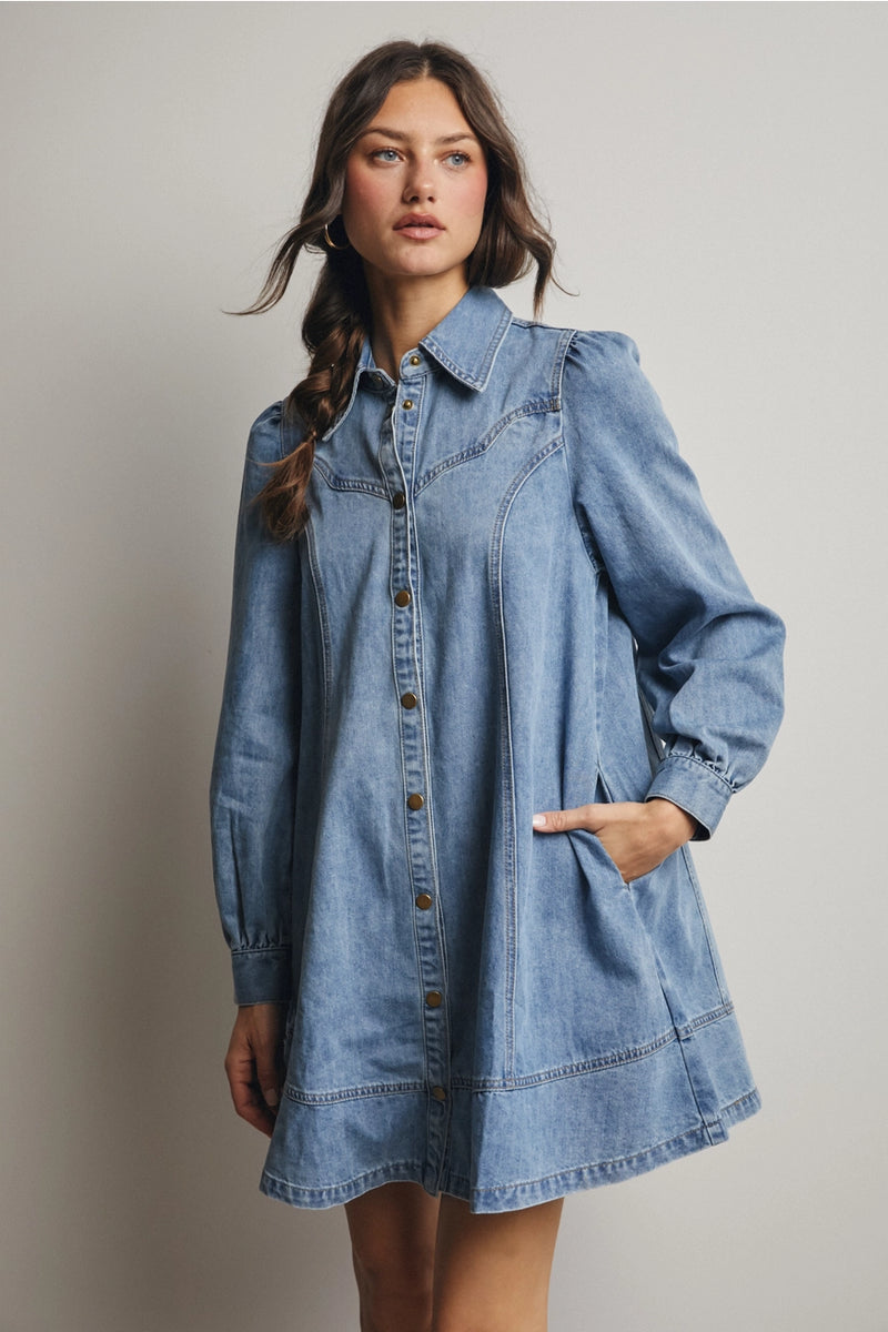 Light Wash Western Denim Loose Mini Dress X-Large
