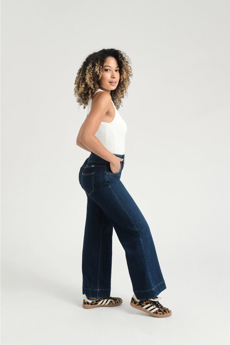 Two Button Wide Leg Petite 28" Jeans by 1822 Denim