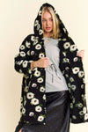 Black Hoodie Jacket with White Fluffy Flowers