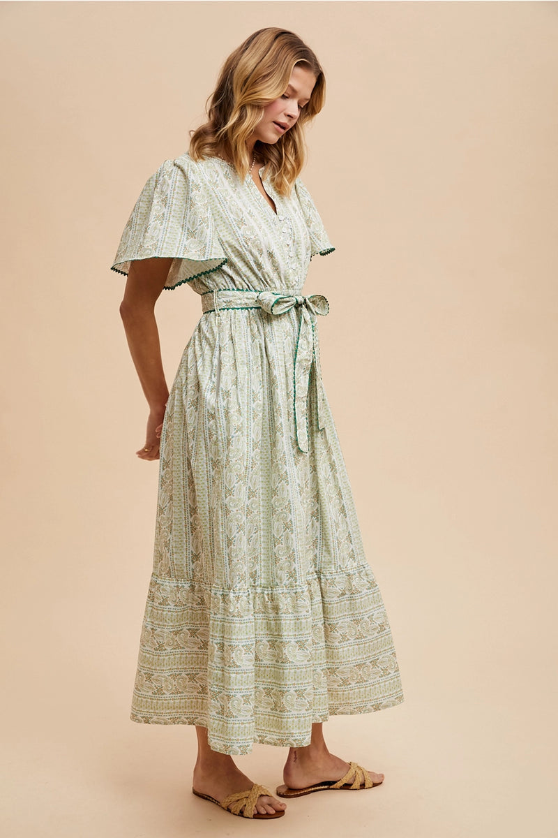 Lemongrass Floral Flutter Maxi Dress