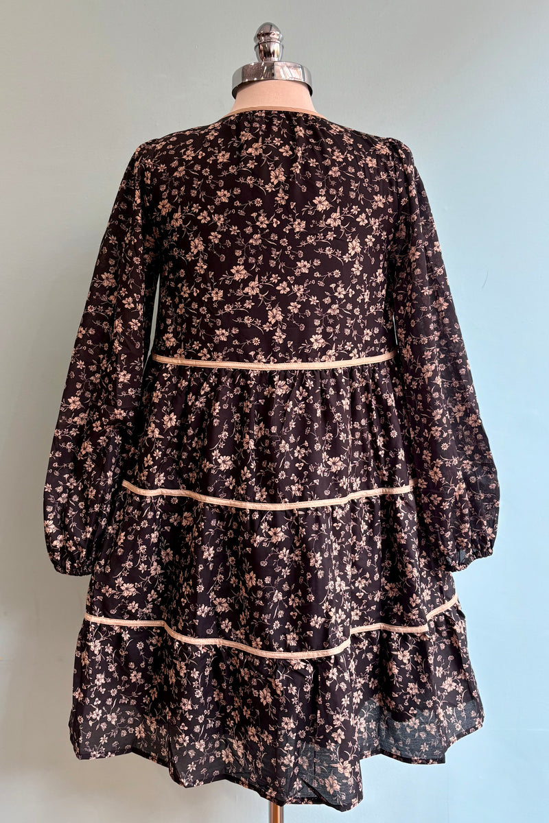 Black Floral Long Sleeve Mini Dress