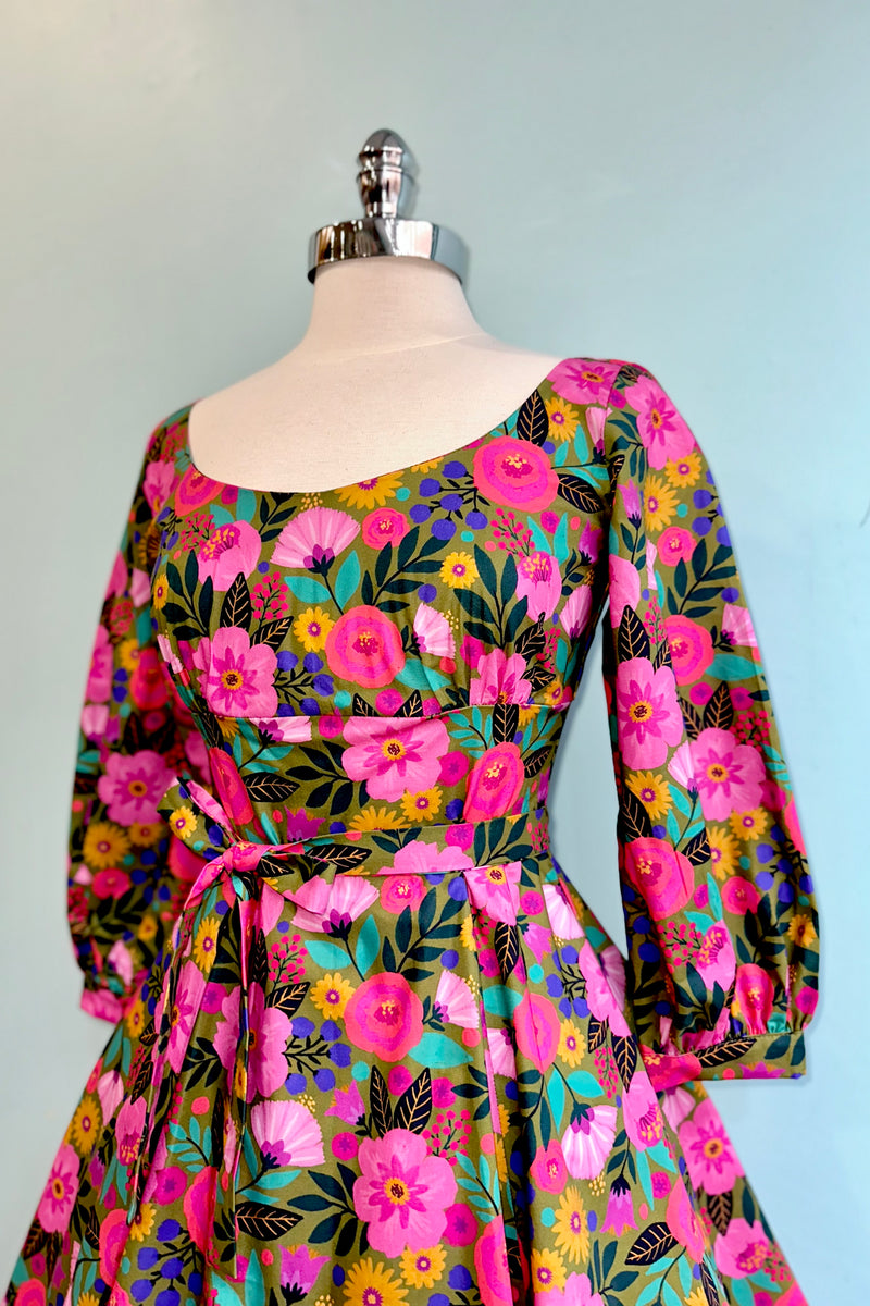 Olive Green Bold Floral Jeanette Dress by Heart of Haute – Modern