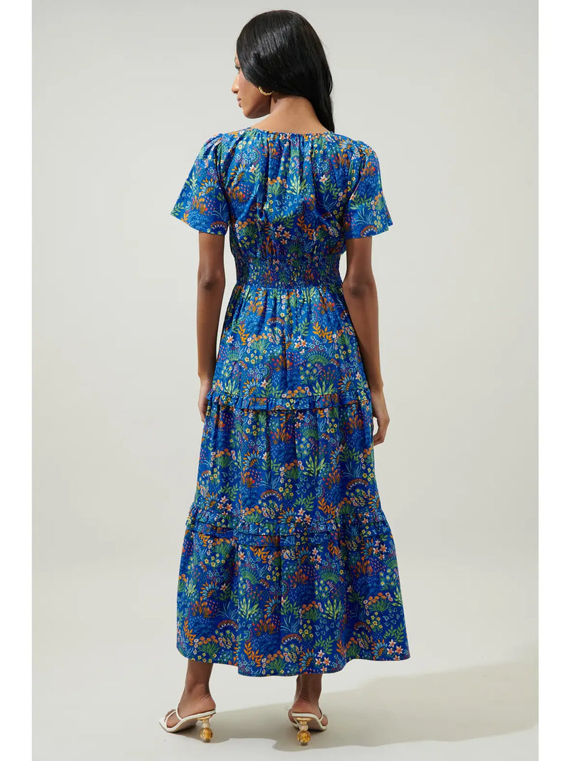 Cobalt Floral Short Sleeve Maxi Dress  Modern Millie