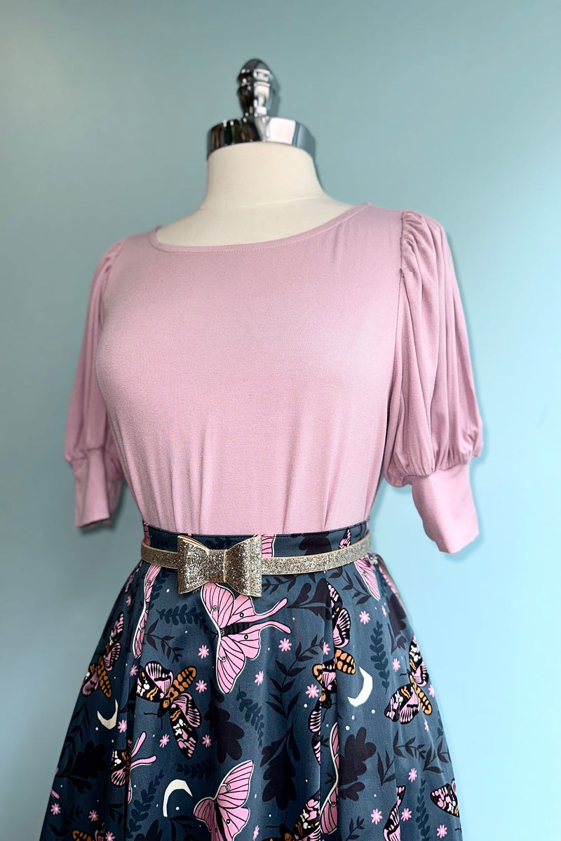 Mauve Soft Puff Sleeve Crop Top