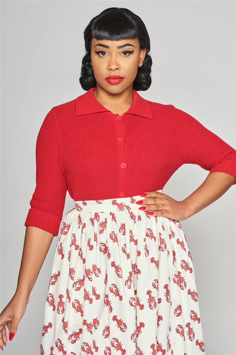 Red Collared Cardigan by Collectif