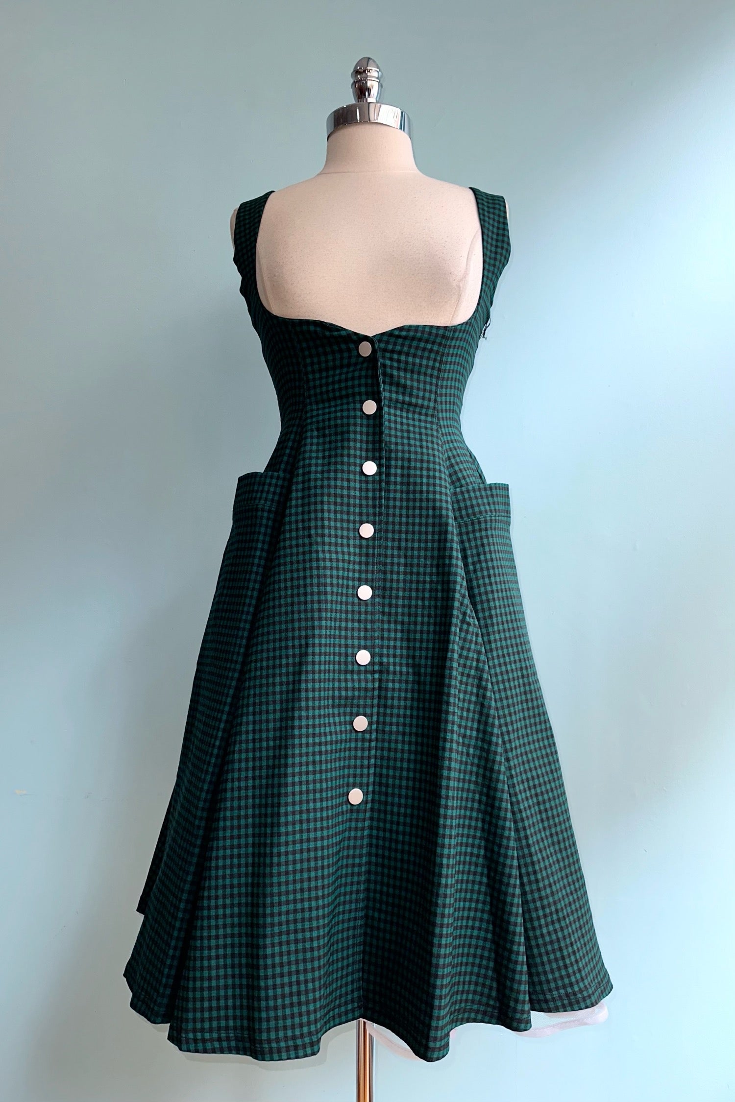 Emerald and Black Twill High-Waisted Suspender Skirt – Modern Millie