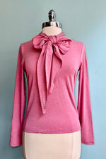 Pink Long Sleeve Tie Neck Jersey Top by Compania Fantastica