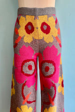 Magenta and Grey Floral Knit Pants