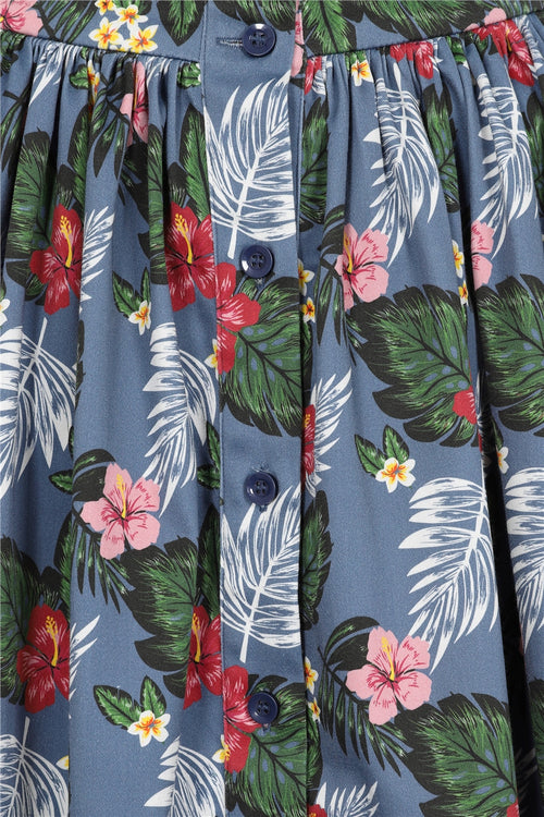 Tropical Oasis Button Front Full Skirt by Collectif