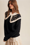 Black Statement Embroidered Collar Sweater