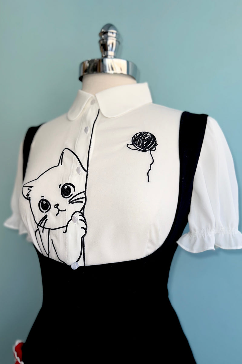 lily white cat shirt White Sophie Kitty Cat Blouse by Banned – Modern Millie