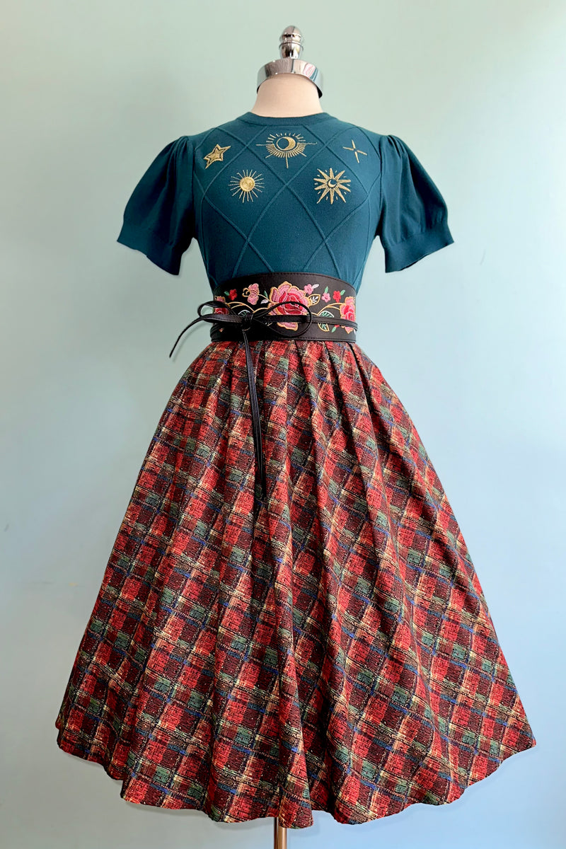 Celestial Gold Embroidered Short Sleeve Sweater in Green by Modern Millie!