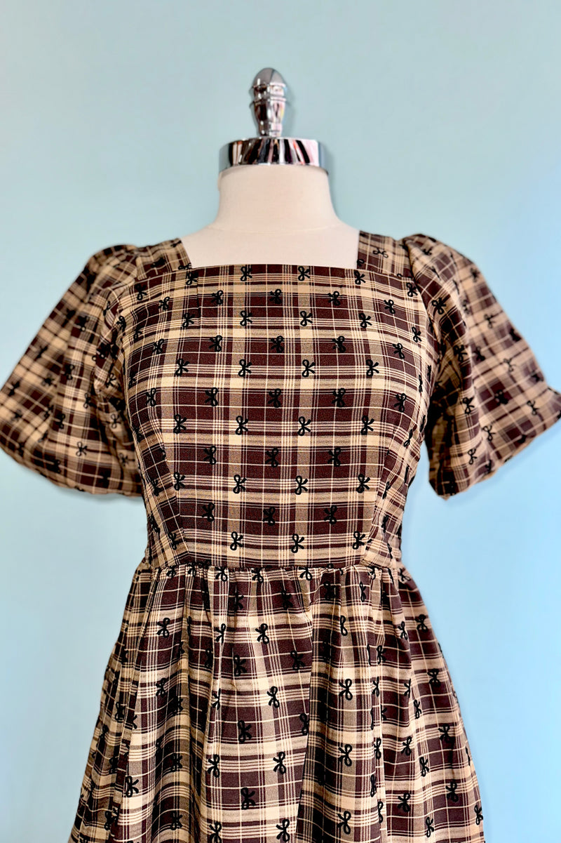 brown plaid midi dress Daphne plaid midi dress