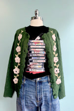 3D Flower Vine Knit Cardigan Sweater in Green