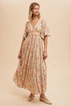 Border Print Flutter Sleeve Maxi Dress