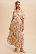 Border Print Flutter Sleeve Maxi Dress