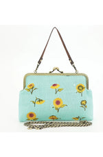 Turquoise Sunflower Embroidered Kisslock Bag