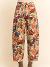 Floral Tapestry Barrel Leg Cropped Pants