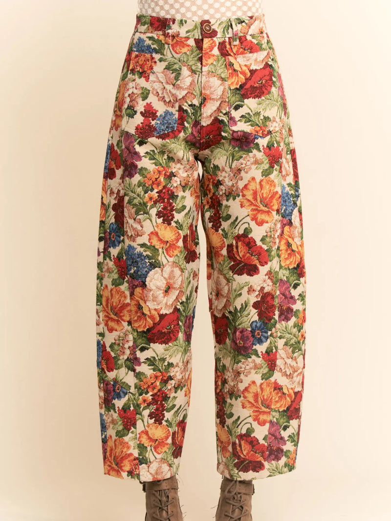 Floral Tapestry Barrel Leg Cropped Pants