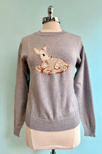 Baby Deer Pullover Sweater in Grey