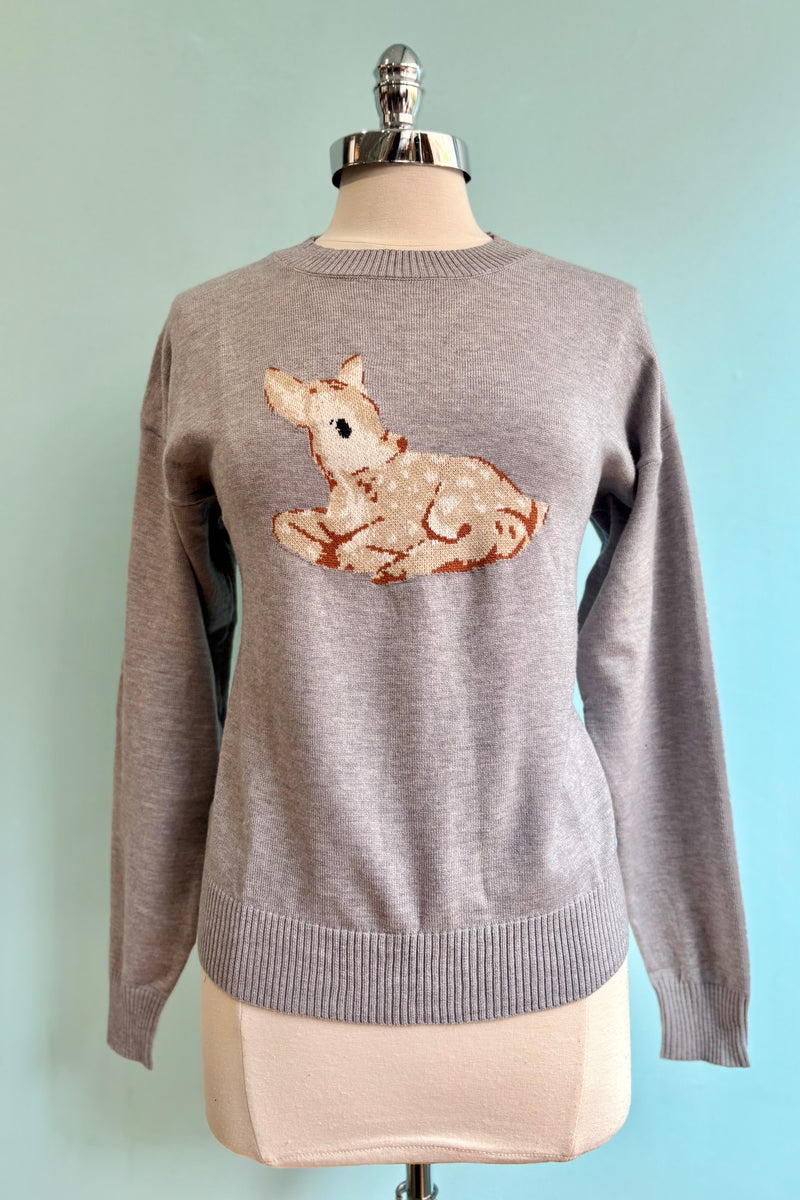 Baby Deer Pullover Sweater in Grey