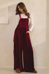 Burgundy Velvet Wide Leg Jumpsuit