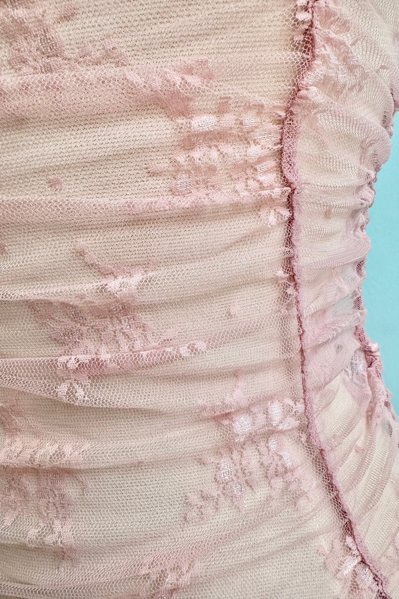 Blush Ruched Short Sleeve Mesh Top
