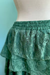 Eucalyptus Tiered Lace and Rose Jacquard Mesh Midi Skirt
