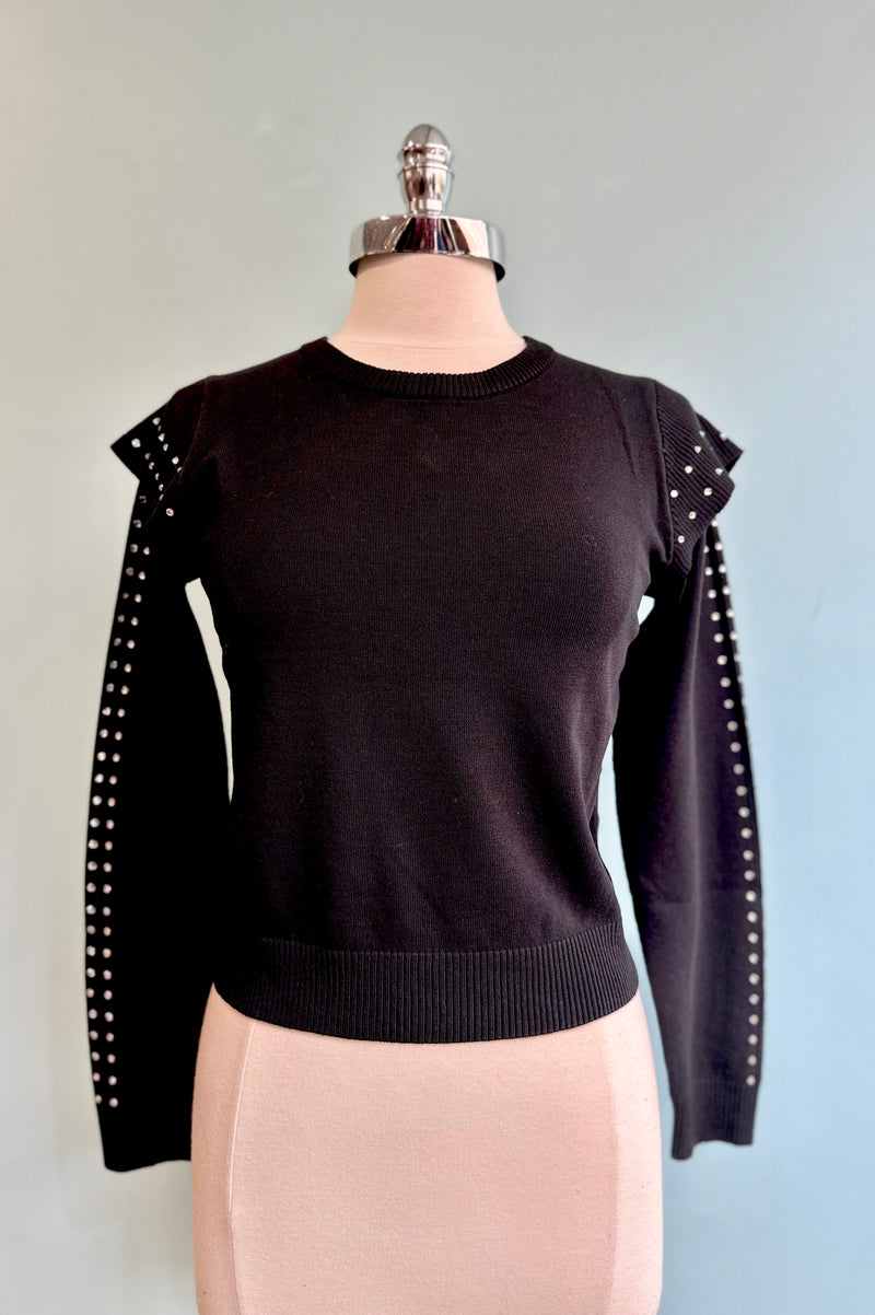 Black Rhinestone Studded Sweater by Molly Bracken