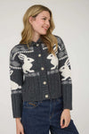 Charcoal Bunny Jacquard Button Down Cardigan Sweater