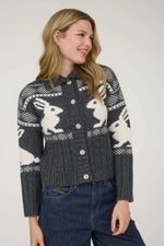 Charcoal Bunny Jacquard Button Down Cardigan Sweater