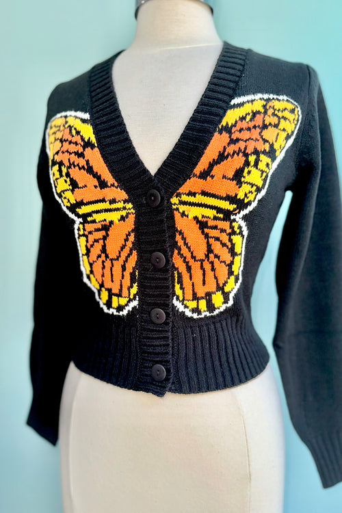 Monarch Cropped Knit Cardigan in Black