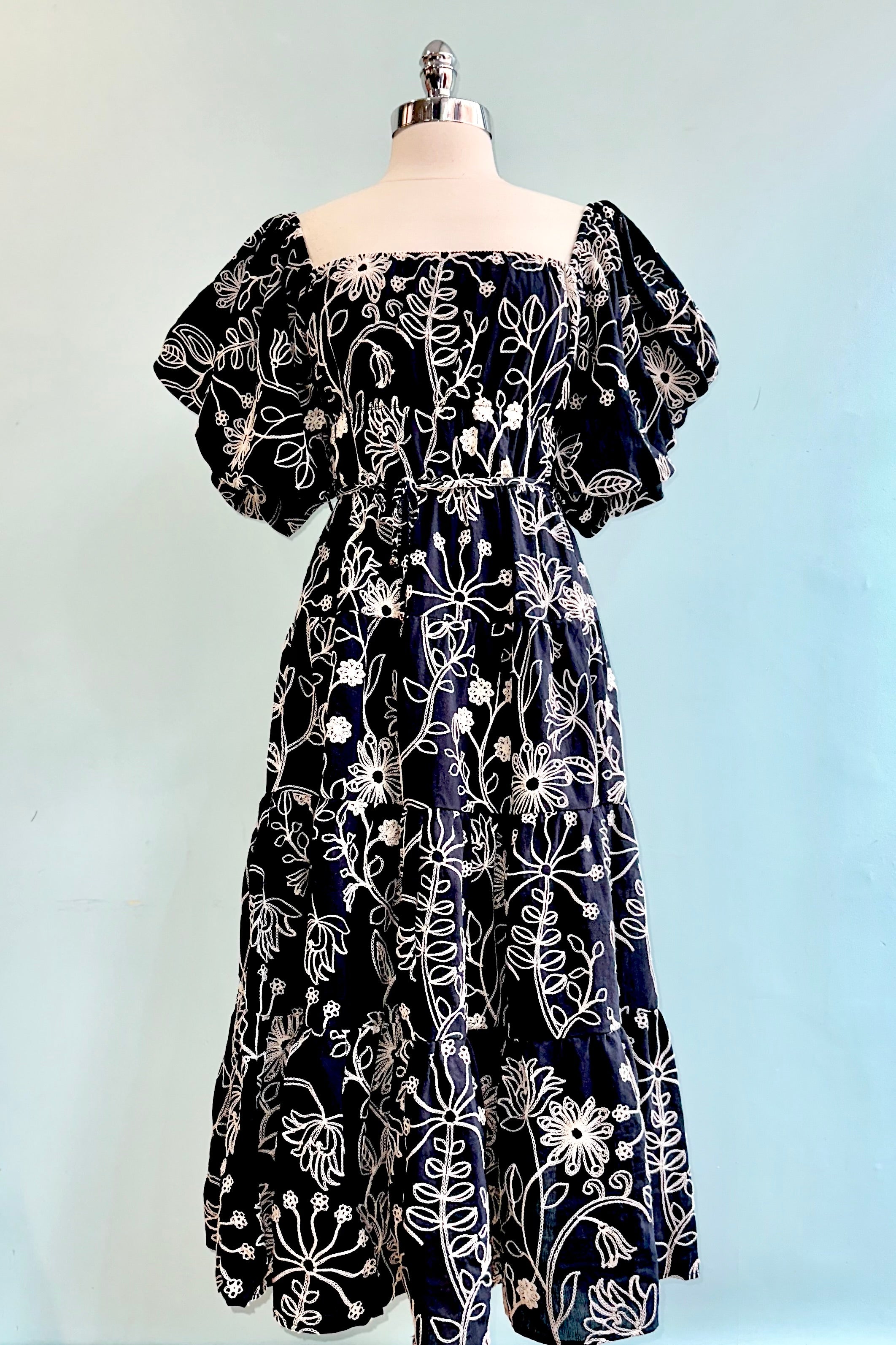 navy puff sleeve midi dress Adrianna Papell Women's Printed Smocked Midi Dress