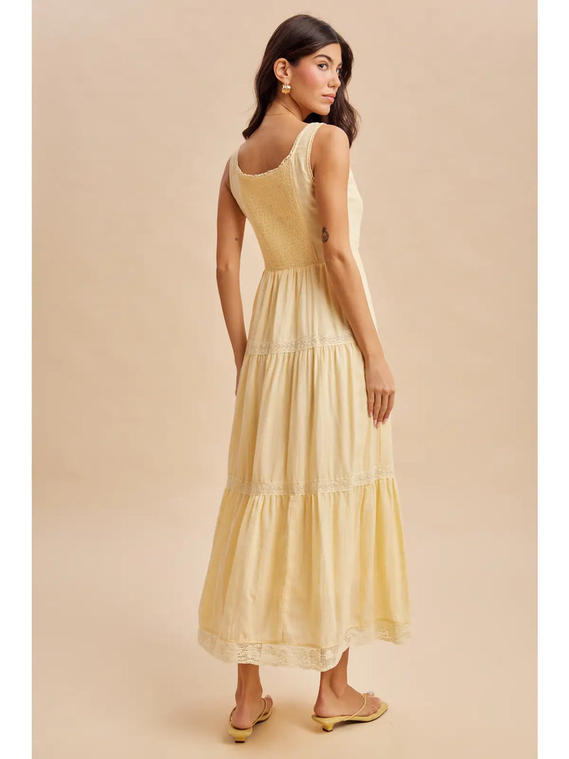 Yellow Lace-Up Sleeveless Midi Dress – Modern Millie
