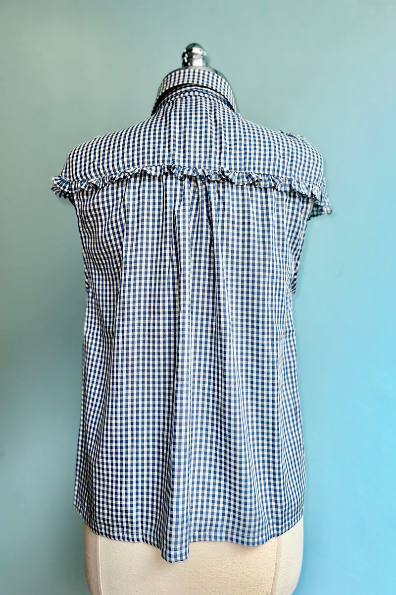 Blue Gingham Button Down Ruffle Top by Tulip B.