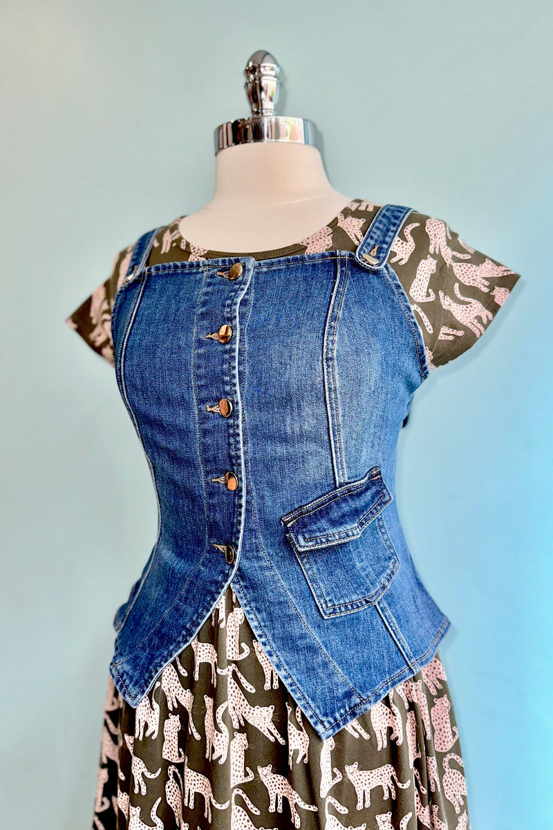 Denim Button Front Tank Vest