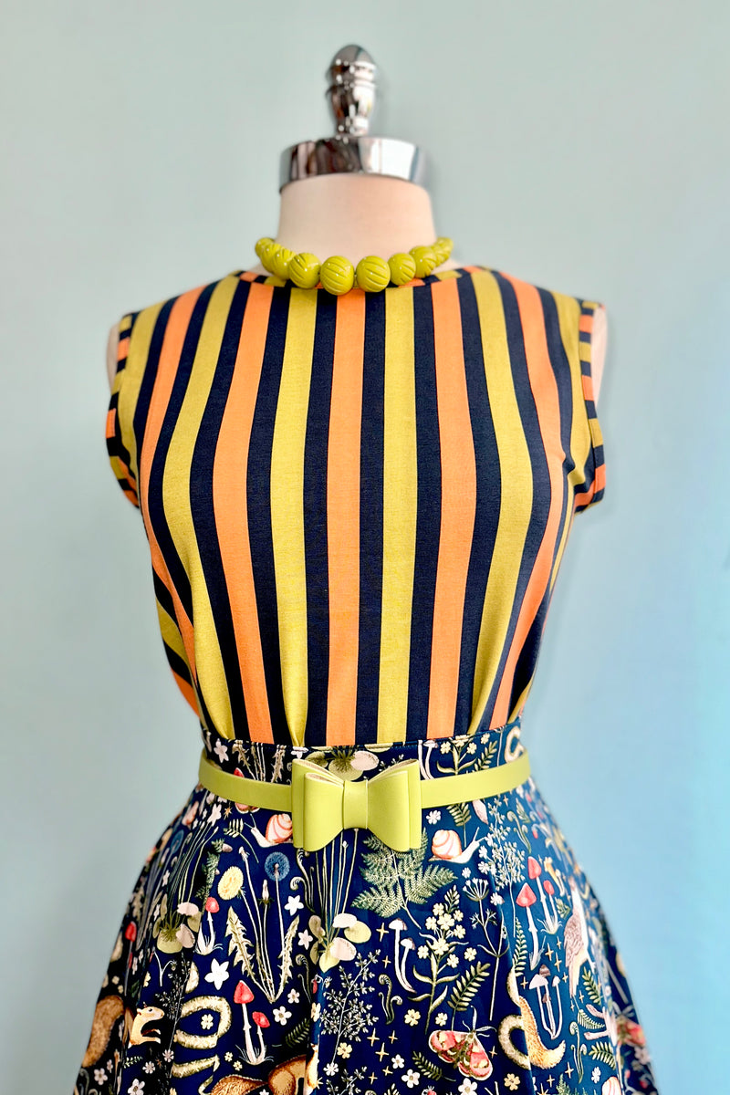 Navy and Chartreuse Stripe Millie Muscle Tee Top by Mata Traders