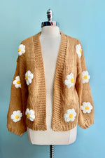 3D Flower Cardigan in Camel