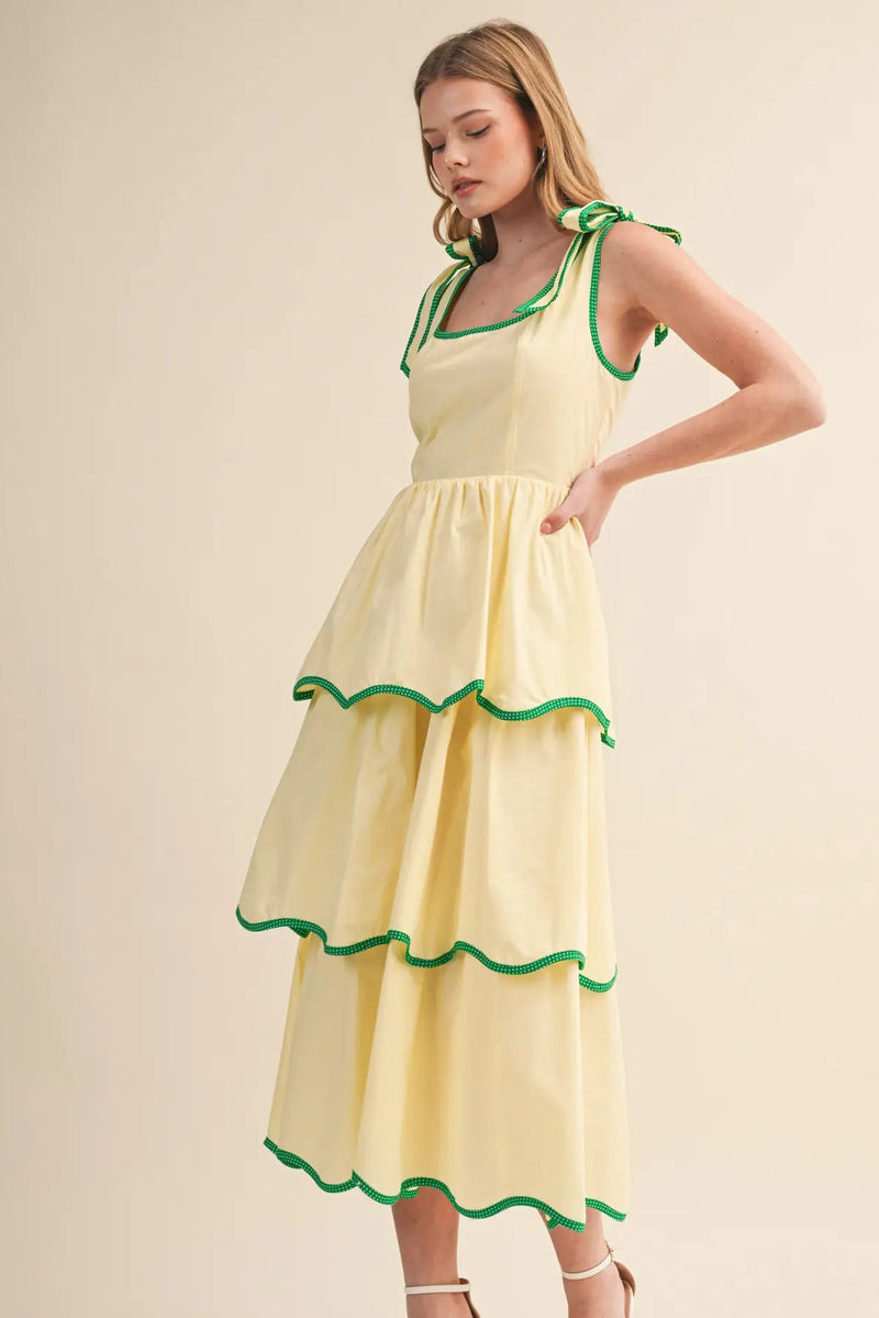 Lemon Cream Tie-Shoulder Midi Dress – Modern Millie