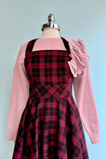 Burgundy Plaid Carmina Pinafore Dress by Hell Bunny