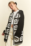 Granny Squares Open Cardigan in Black and White
