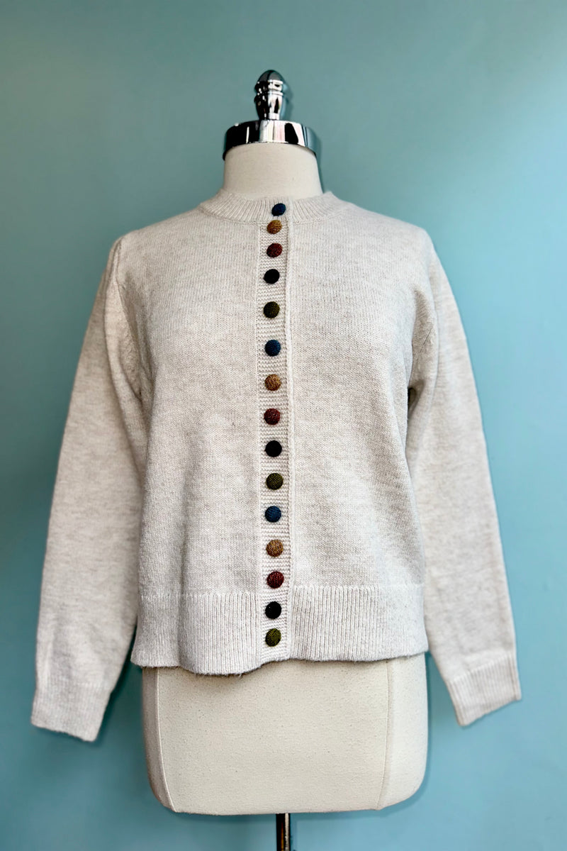 Ivory Cardigan Sweater with Multicolored Buttons by Compania Fantastica