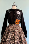 Black Spooky Cat Cropped Cardigan Sweater