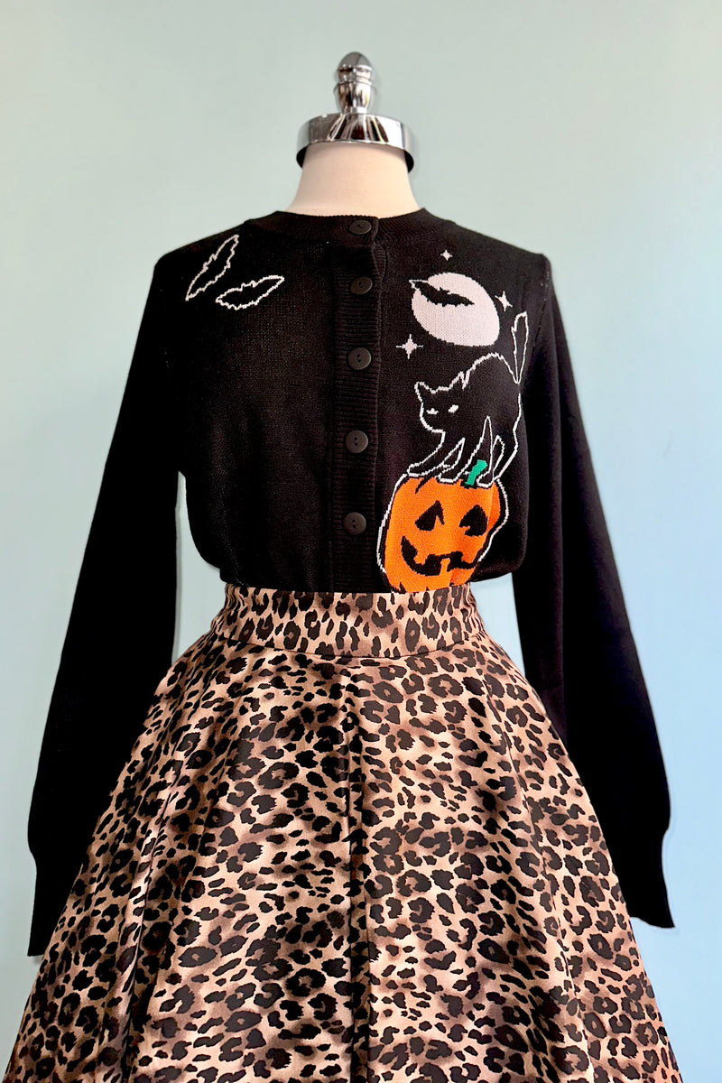 Black Spooky Cat Cropped Cardigan Sweater