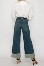 Cuffed Wide Leg Tummy Control High Rise Jeans by Artemis Vintage