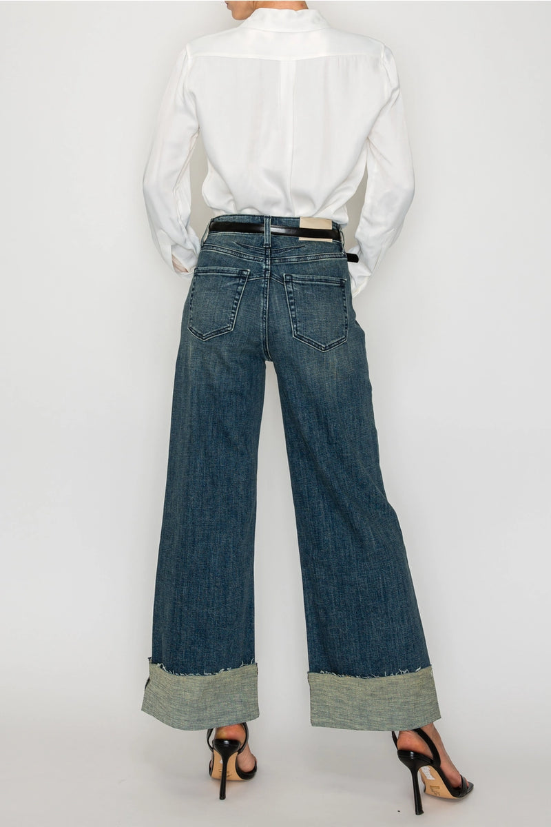 Cuffed Wide Leg Tummy Control High Rise Jeans by Artemis Vintage