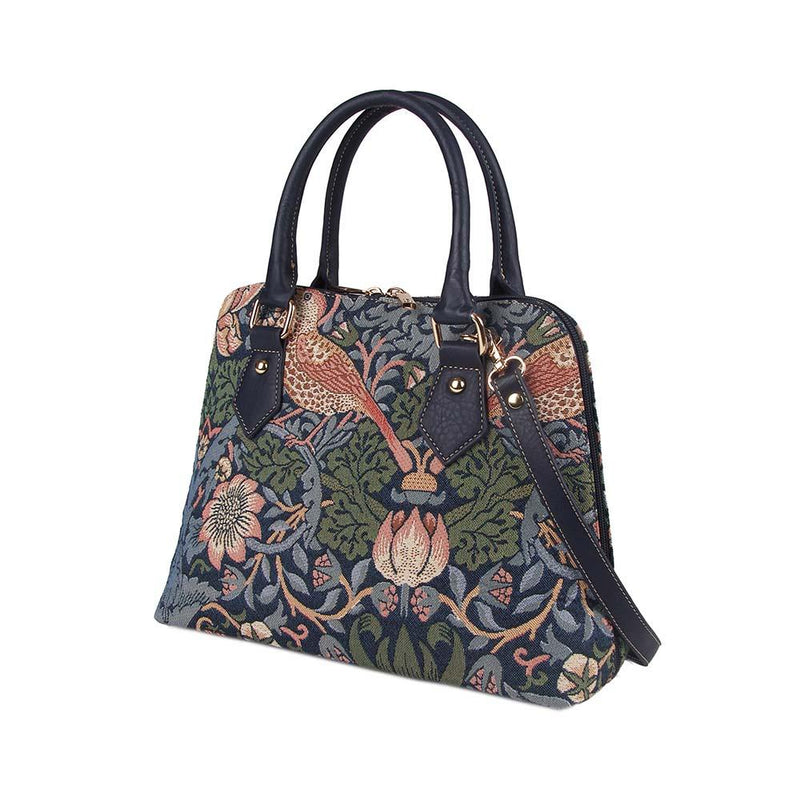 William Morris Strawberry Thief in Blue Tapestry Satchel Bag
