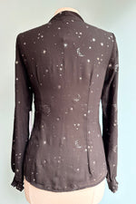 Black and Silver Star Long Sleeve Tie Neck Top